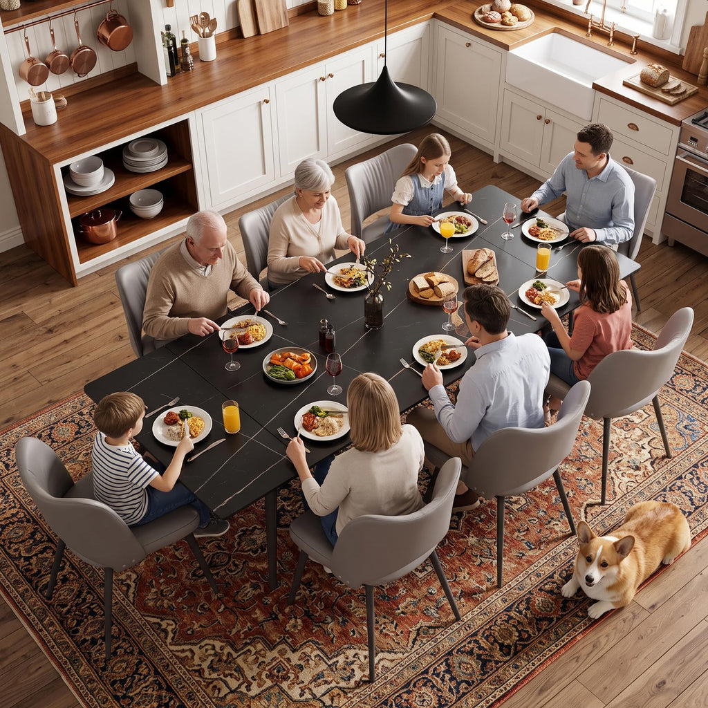 62.9"-94.4" Extendable Dining Table with Sintered Stone Tabletop