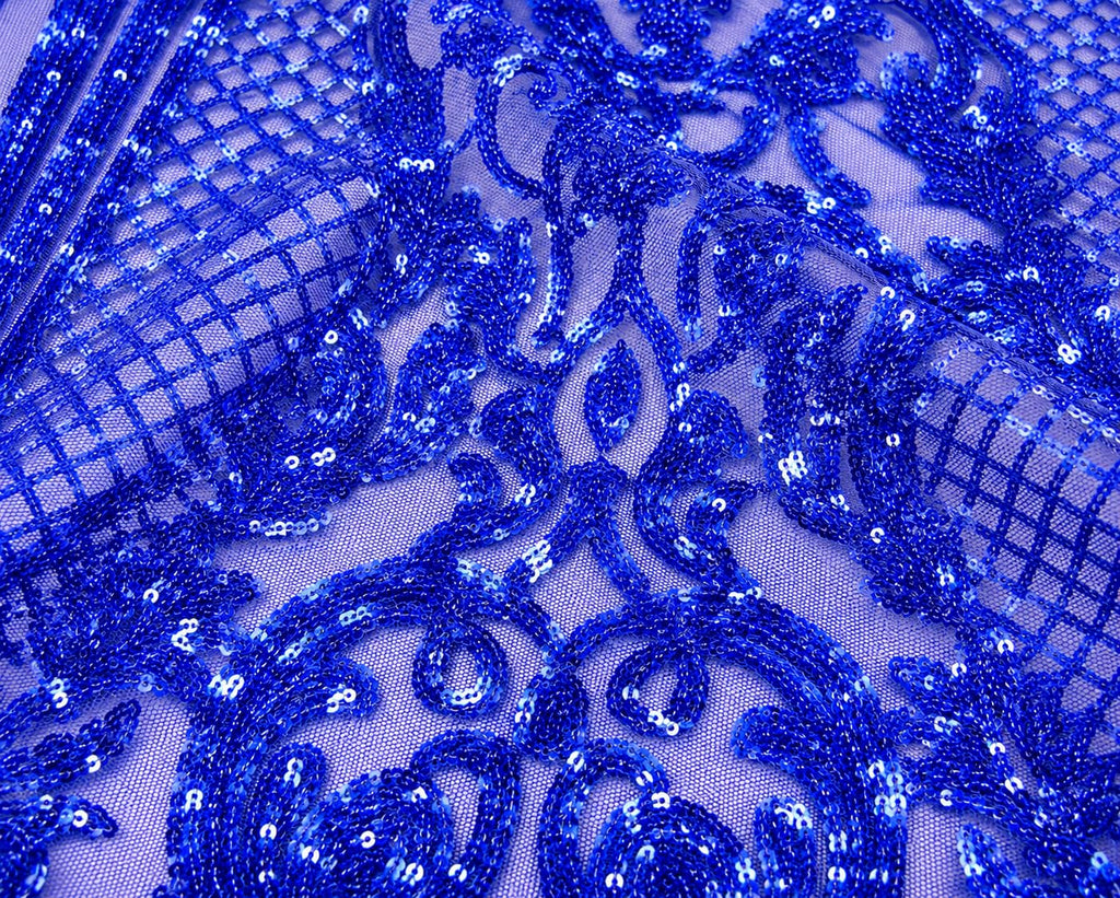 Melanie Design 4 Way Stretch Nylon Spandex Mesh Sequin Wedding Prom Quinceanera Fabric By The Yard (Royal Blue)