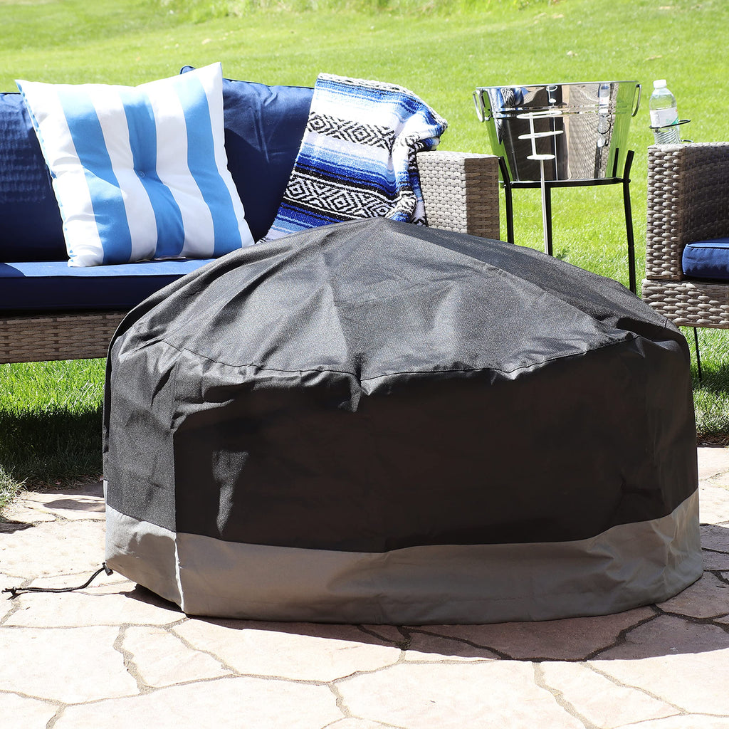 Durable Patio Fire Pit Cover, Round, Black & Gray, 48"