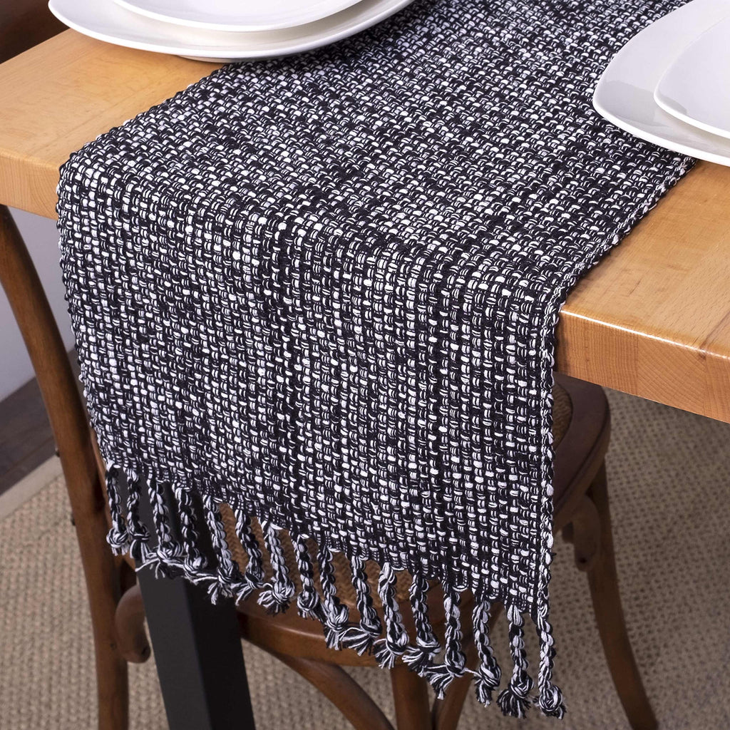 100% Cotton Table Runner Tables Rectangle Two Tone Woven Fabric 72" x 13" Soft Durable Table Runner, Black(Pack of 1)