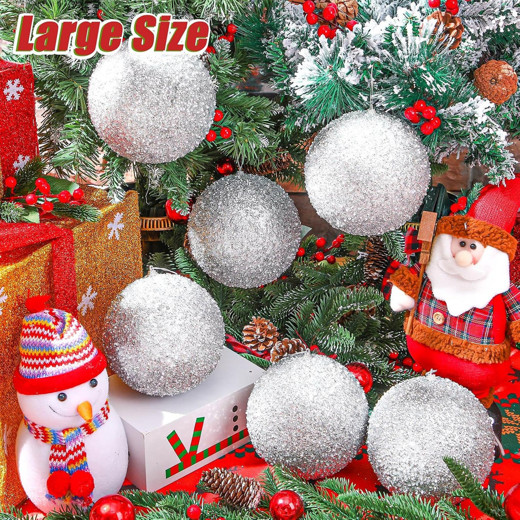 6 Pieces Silver Large 6" Christmas Balls Ornaments
