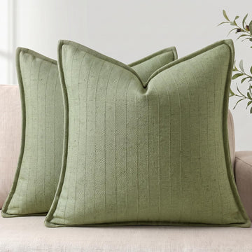 26x26 Linen Euro Sham Pillow Covers Sage Green Pack of 2 Farmhouse Boho Neutral Accents Striped Textured Square