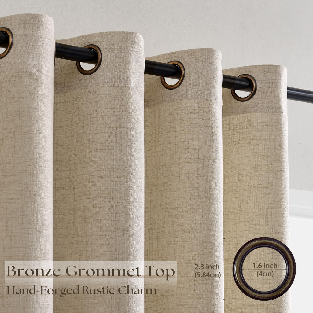 102 Inch Length Warm Beige Curtains Ecru Flax Burlap 2 Panels