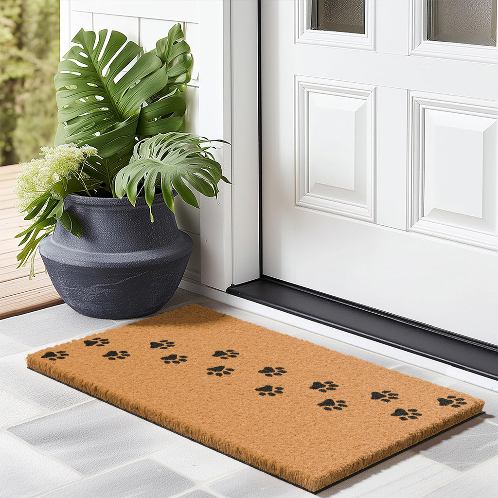 Natural Coco Coir Non-Slip Doormat (17x30, Paws)