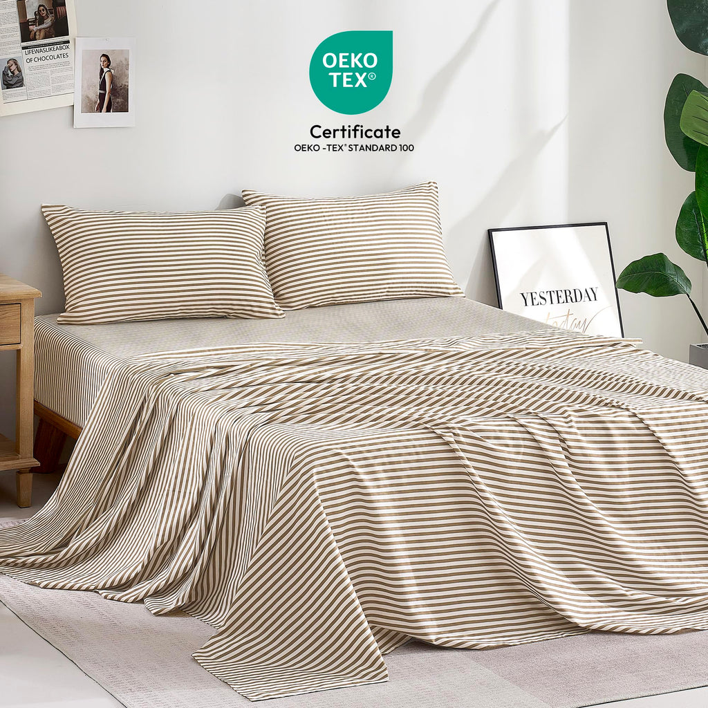 100% Cotton Sheet Set, Brown Striped, Full
