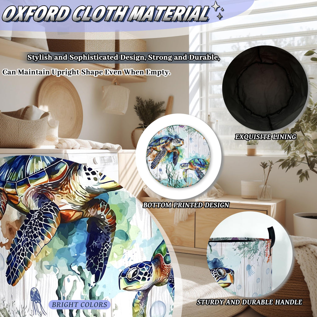 Ocean Sea Turtle Laundry Basket Oxford Cloth Foldable Hamper 18.9x16.5 Inch