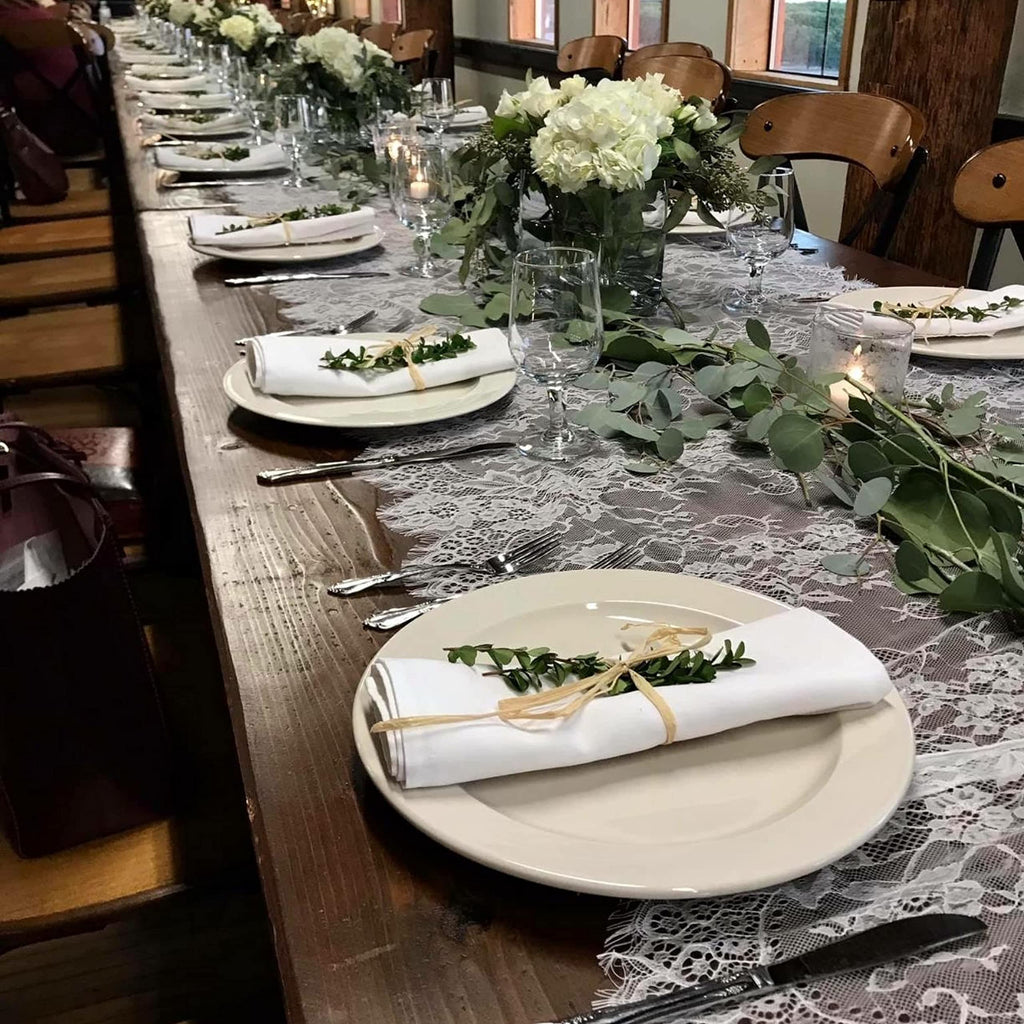 10 Pcs White Lace Table Runner 14 x 120 Inch Embroidered Boho Table Runner for Wedding Party Bridal Shower