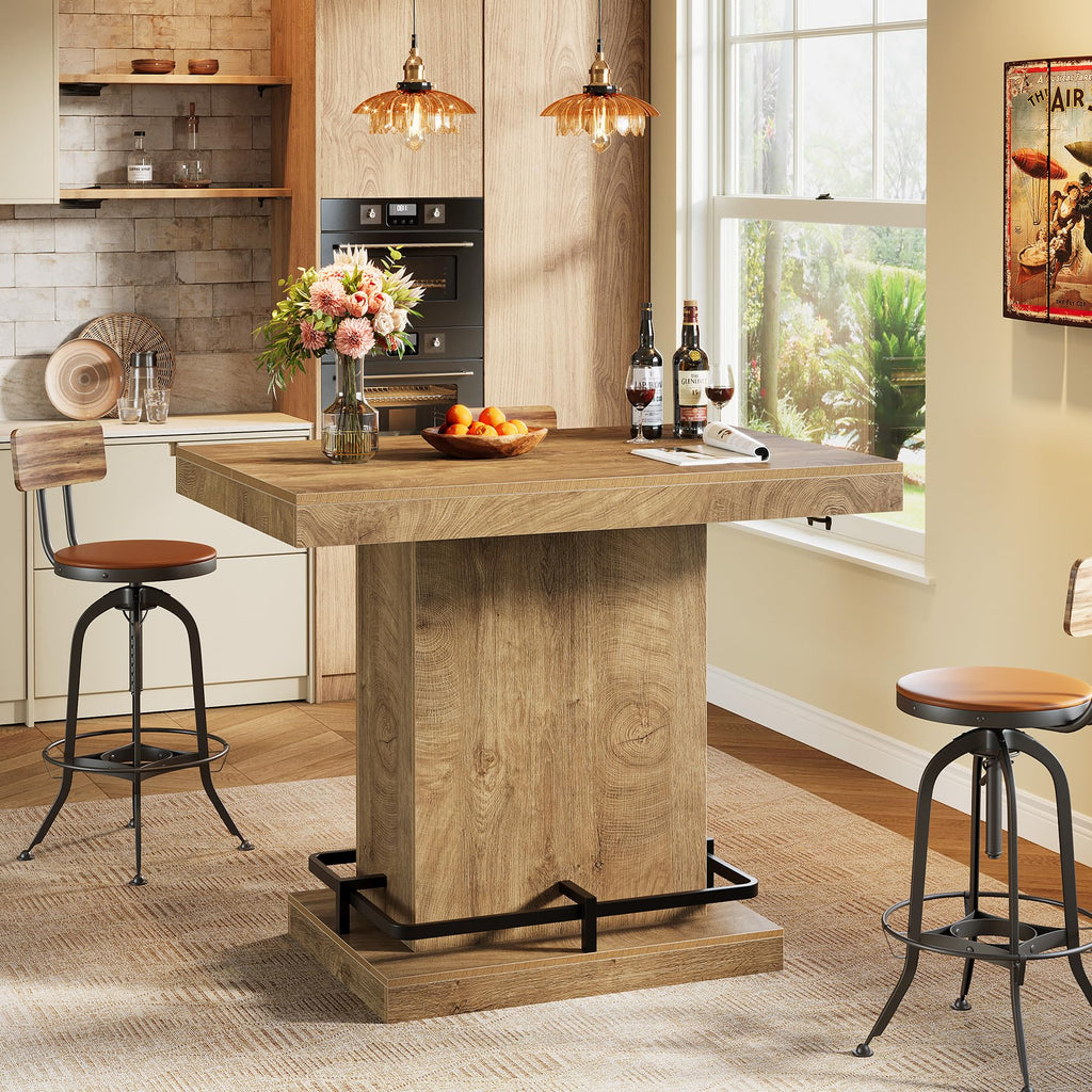 47" Bar Table, Industrial Bistro Pub Table with Metal Footrest, Rectangular Counter Height Table for Small Bar