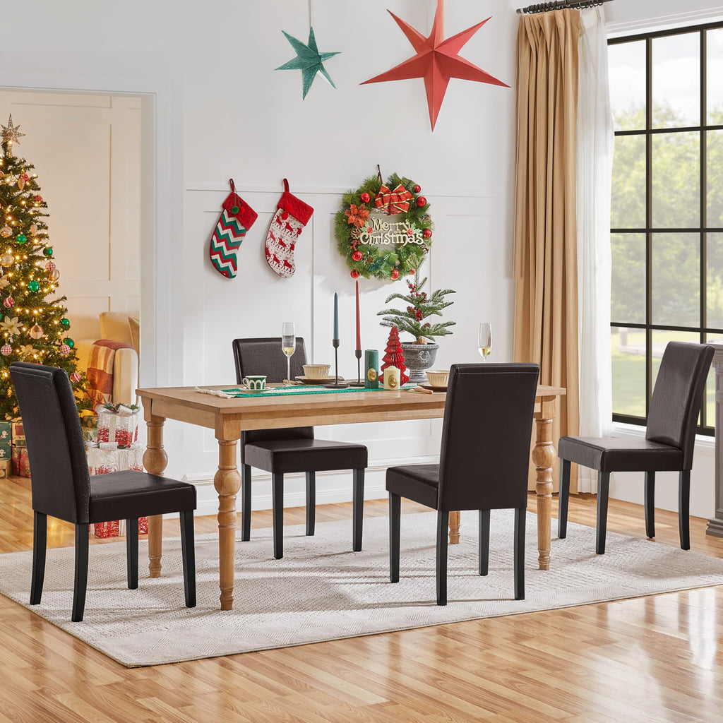 Set of 4 Upholstered Kitchen Chairs Dark Brown