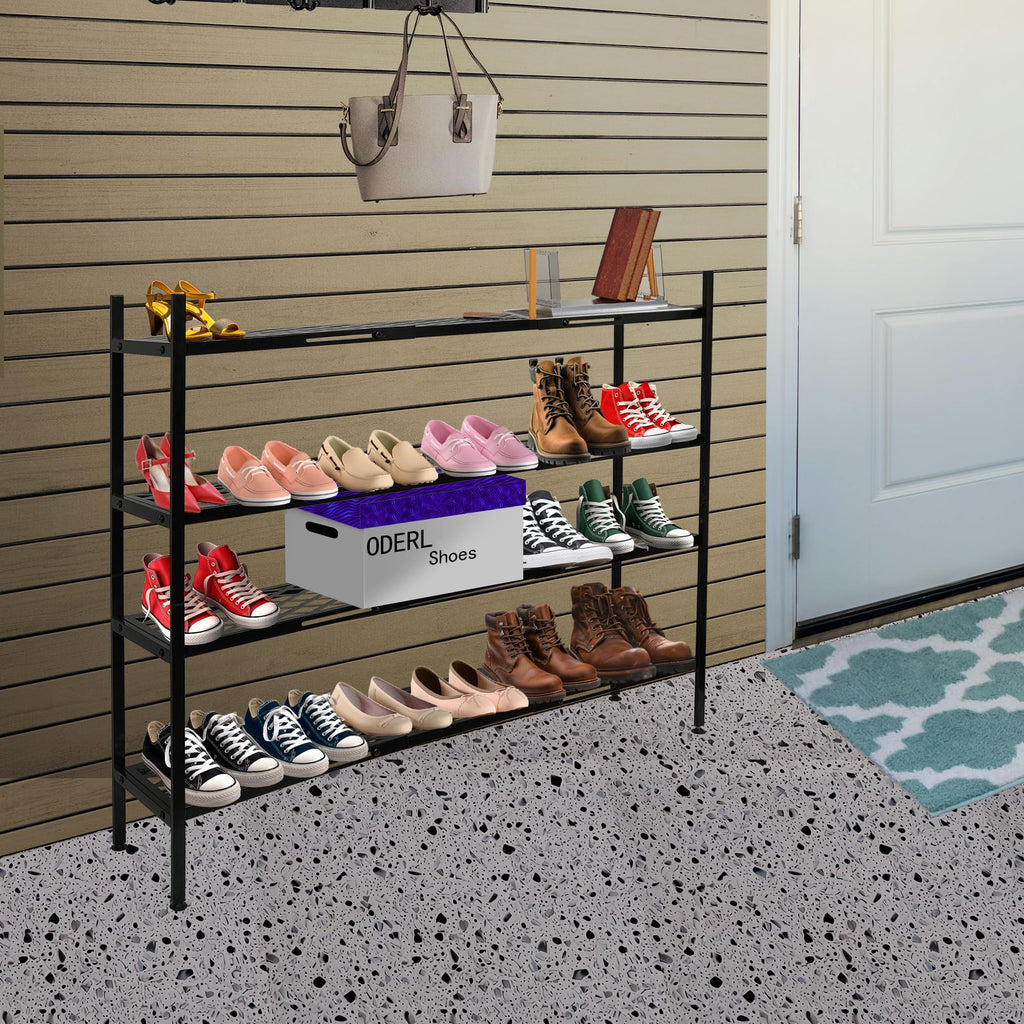 Long Expandable Metal Shoe Rack for Closet, Entryway, Garage, 4-Tier, Black