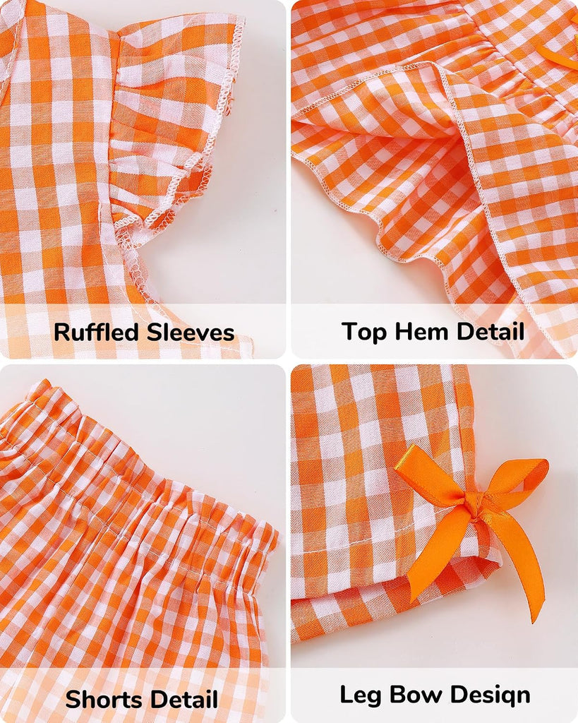 Toddler Baby Girl Summer Clothes Cotton Ruffled Sleeve Shirt Tops and Shorts Set Outfits
