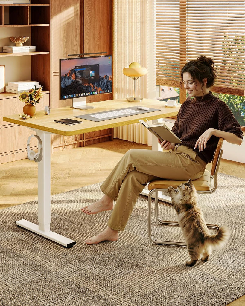 EN1 55"x28" One-Piece Standing Desk, Maple | 1" Thick Seamless Desktop, 176 LBS Capacity, Home Office Use, 4 Memory