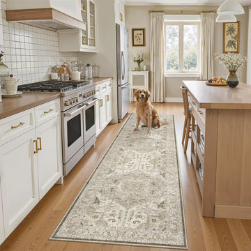 Hallway Runner Rug 2x8 Washable Kitchen Rugs Non-Slip, Ivory/Brown