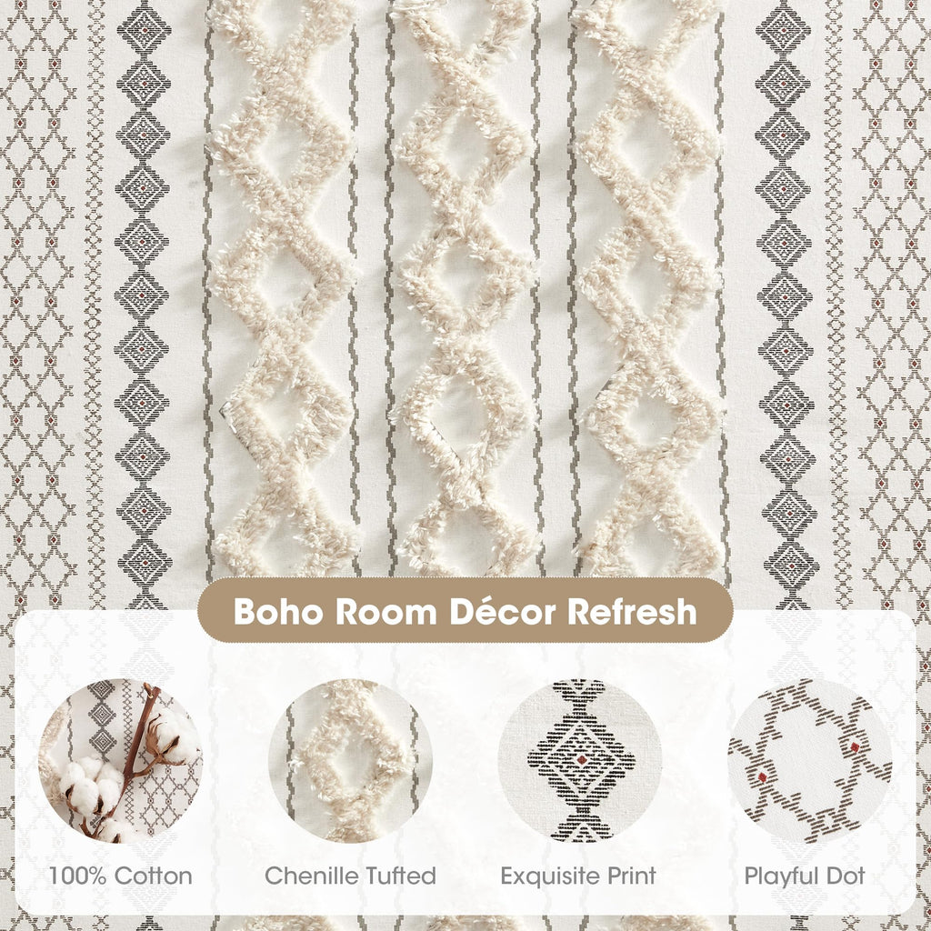 100% Cotton Boho Window Curtain, Single Panel, 50x84 Ivory