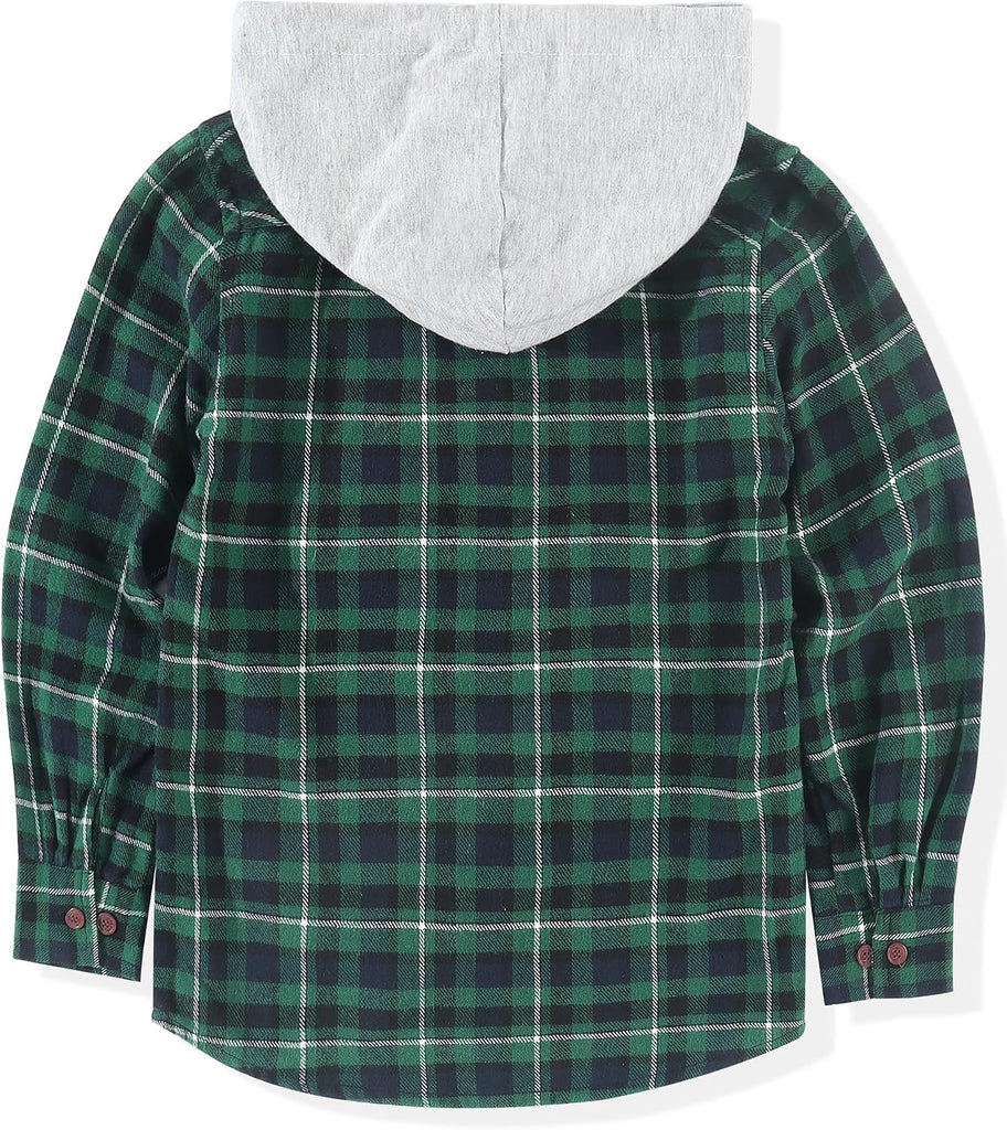 Boys Flannel Hoodie Shirts Long Sleeve Plaid Button Down Shirt
