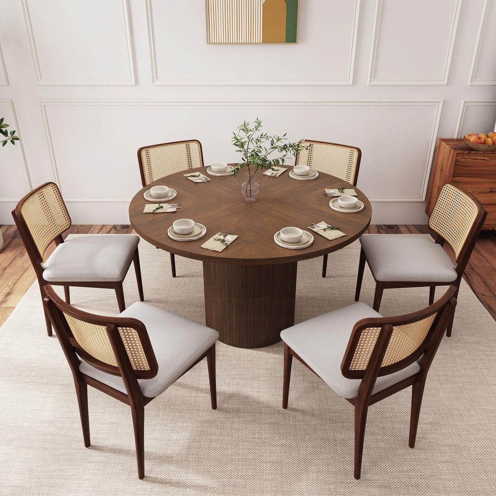 47 Inch Round Dining Table, Farmhouse Fluted Dining Kitchen Table, Modern Wood Small Circle Dining Table Living Room