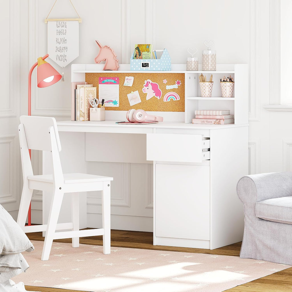 Wooden Kids Desk and Chair Set with Hutch and Storage for Ages 5-12