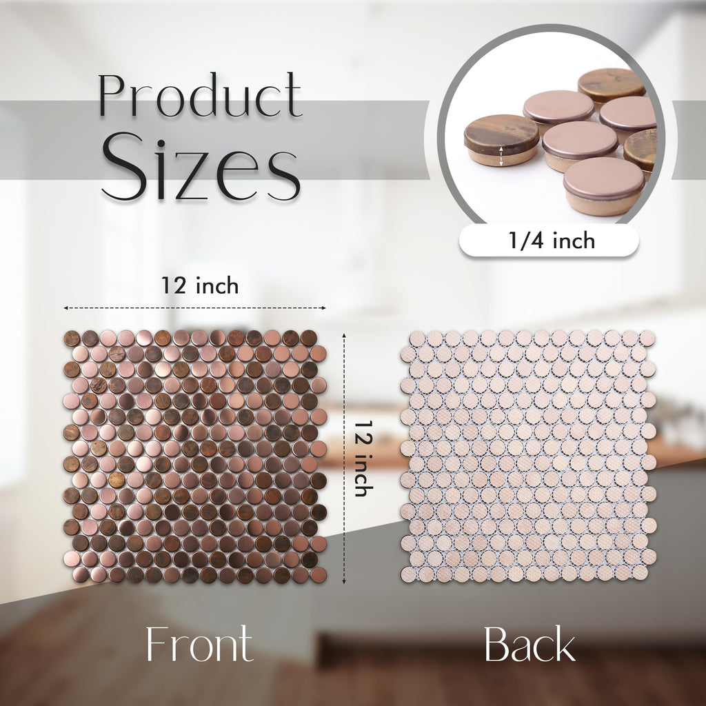 Copper Penny Round Tile Wall Backsplash Accents Penny Round Mosaic Tiles for Shower Floor (Box of 5 Sheets)
