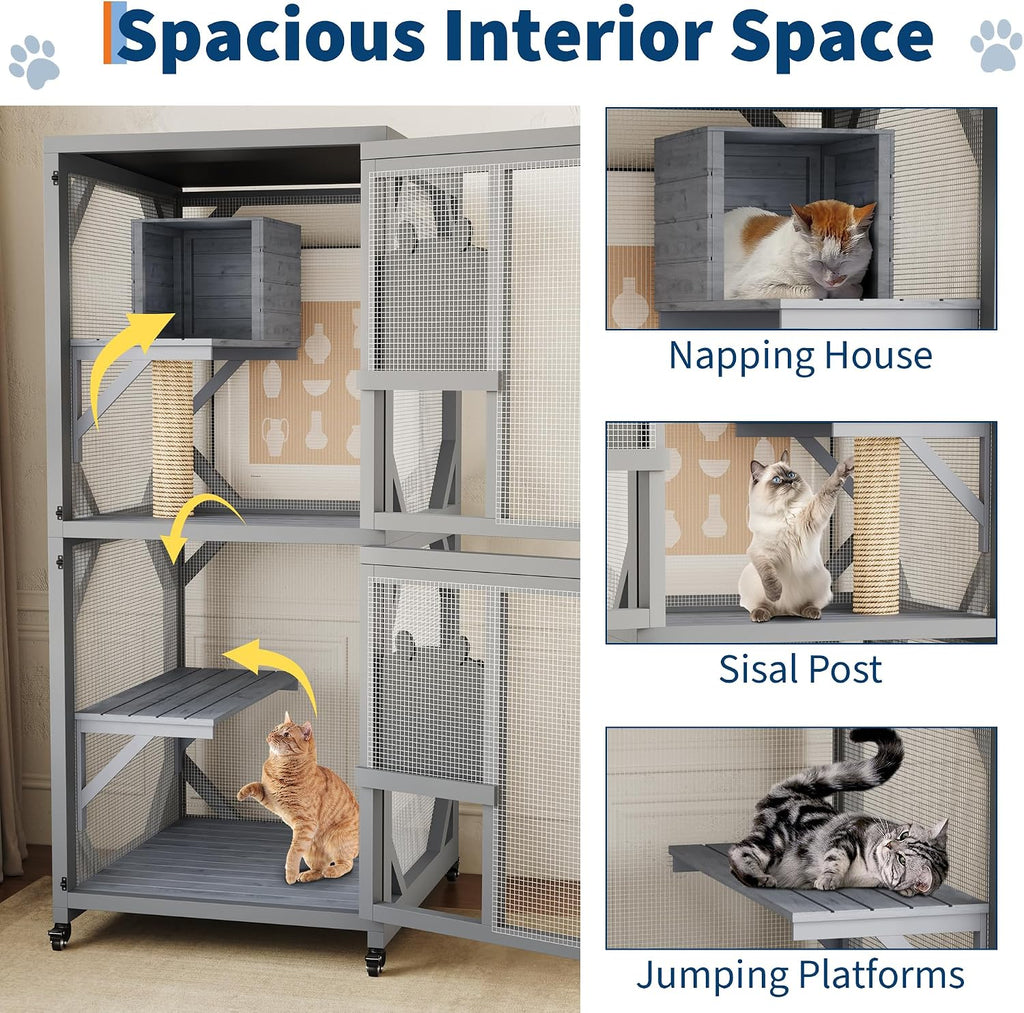 68" Outdoor Wooden Catio for Cats - Grey (172.7 * 82 * 79cm)