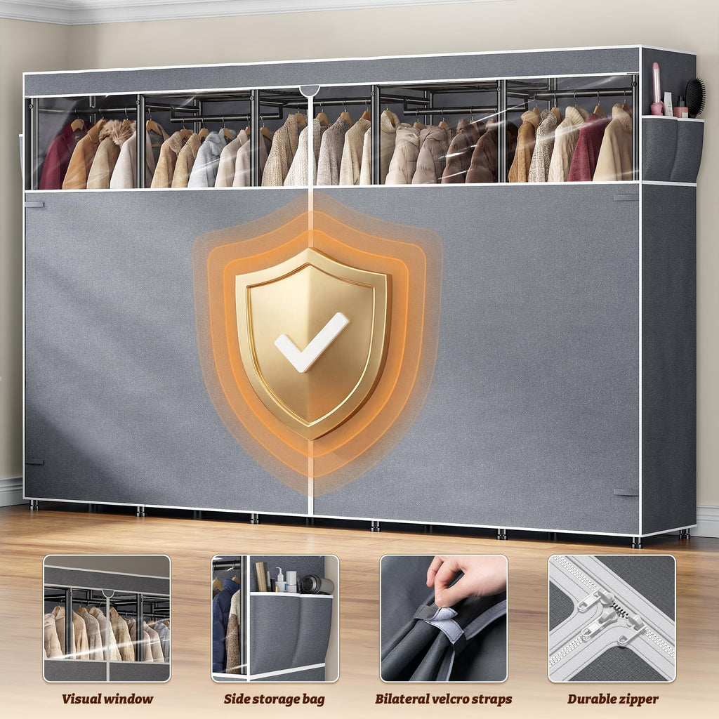 Clothes Rack with Cover 1200LBS Heavy Duty Freestanding Closet