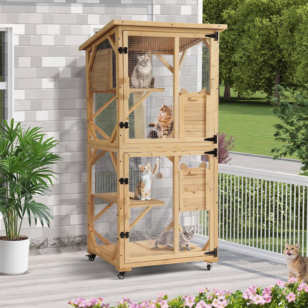 Catio Outdoor Cat Enclosure with Scratcher, Wooden Window Catio