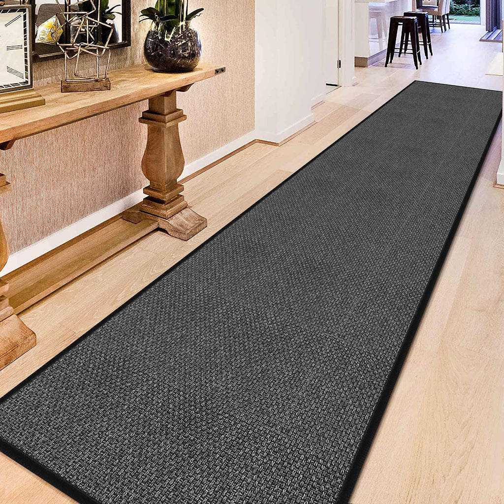 15ft Jute Hallway Runner Rug Non Slip Washable, Rubber Backed Absorbent Laundry Rugs Laundry Room Runner, Black Long