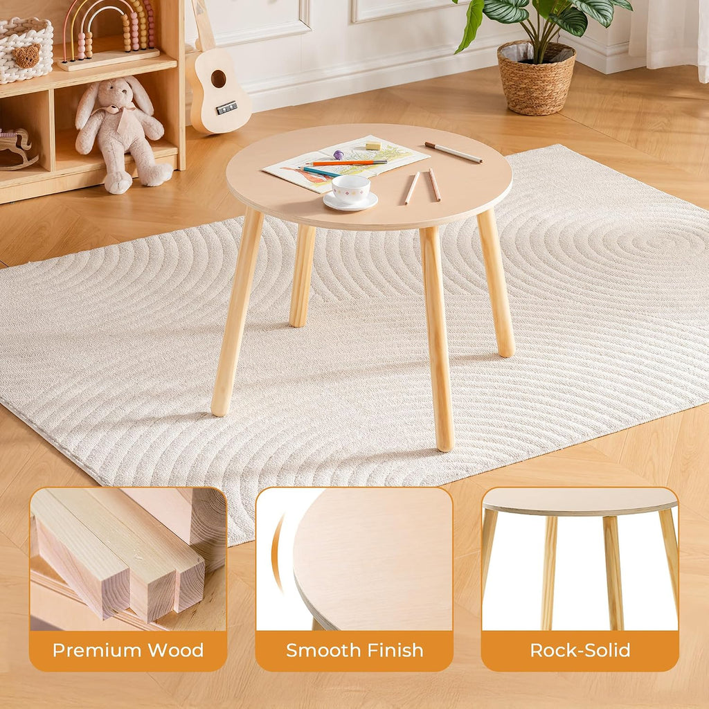 Wooden Kids Table and Chairs, Adjustable Height Toddler Table and Chair Set, Round Kids Desk and Chair Set for Ages