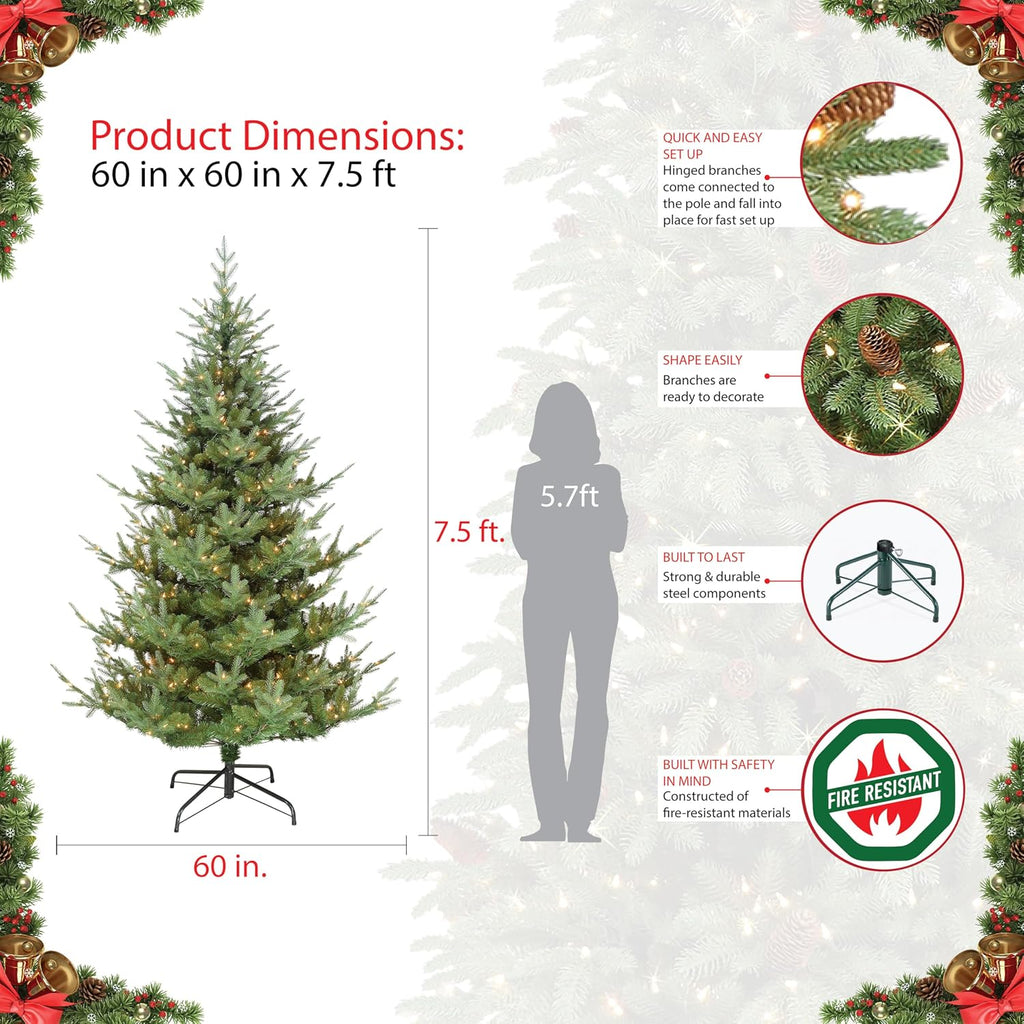 Pre-Lit 7.5' Hillside Spruce Artificial Christmas Tree with 450 Lights, Green