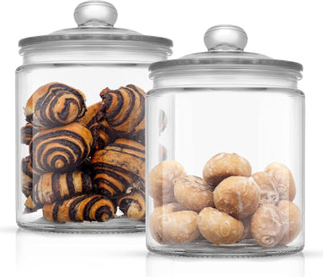 Elegant Cookie Jar. 2 Large Glass Jar With Lid. Jars Counter with Lids, Candy Jar, Decorative Apothecary Canisters - Set of 2