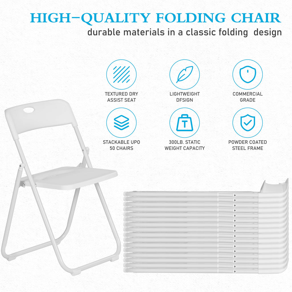 30 Pack White Plastic Folding Chairs, Lightweight Foldable Chair