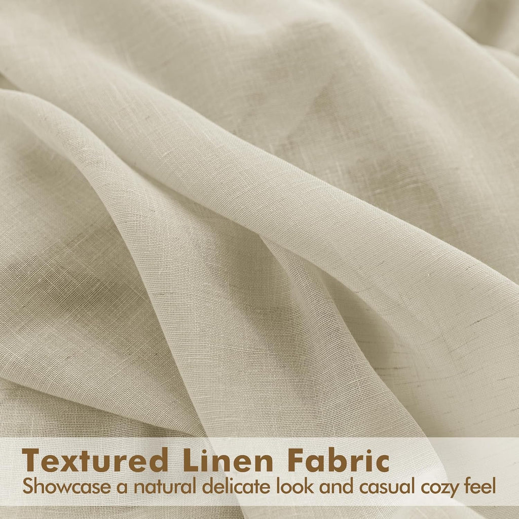 Semi Voile Beige Sheer Outdoor Curtains 4 Pcs 54x84 In | Light Filtering Grommet Top Faux Linen Outdoor Dining