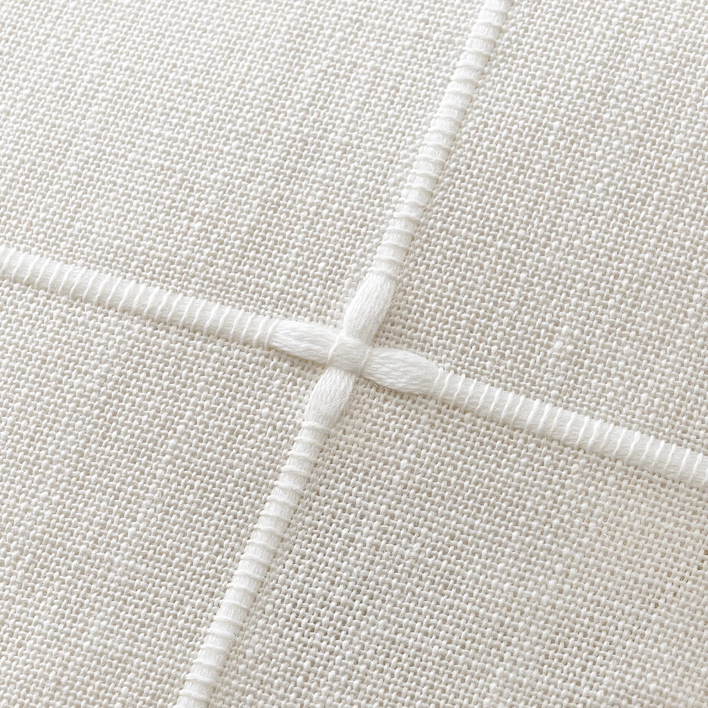 2 Packs Grid Embroidery Lumbar Pillow Covers 12x20in Off White