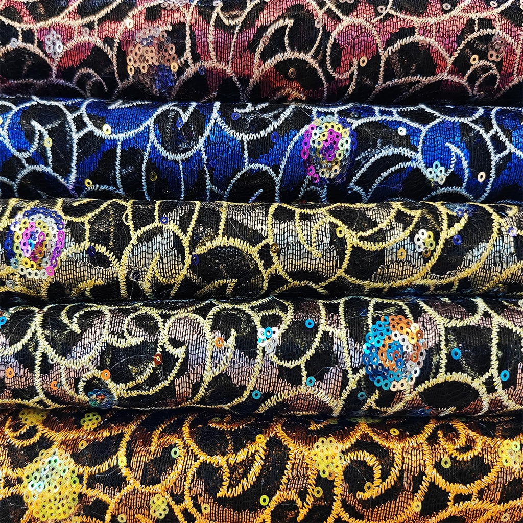 African Lace Fabric 5 Yards Gold Sequins Embroidery