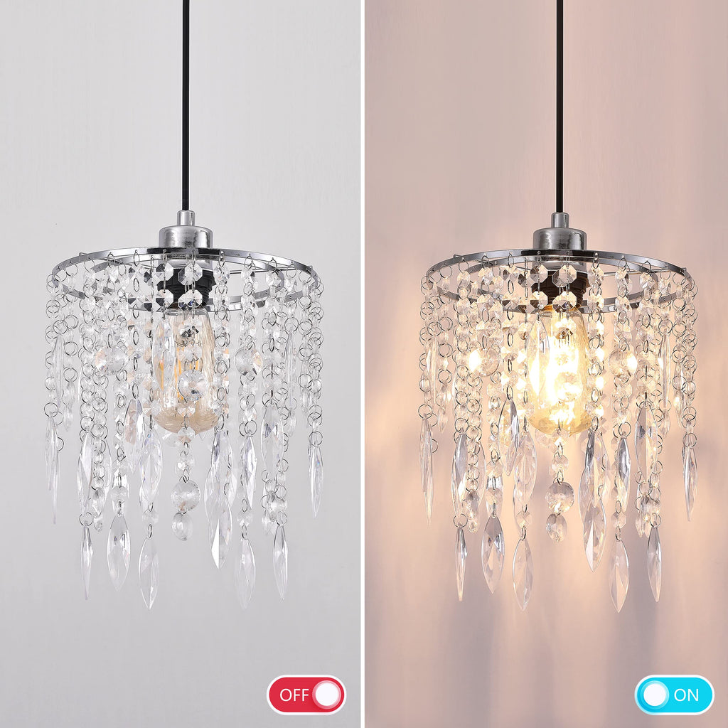 H11.81''X D8.66'' Chandelier Shades, Mini Crystal Shade, Acrylic Beaded Hanging Lampshade, Modern Pendant Light