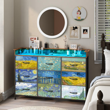 Dresser Van Gogh Dressers with 9 Drawers Chest of Drawers Fabric Clothes Drawer Fabric Closet Organizer Entryway