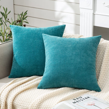 Decorative Square Throw Pillow Covers 22"x22" Inch Set of 2, Super Soft Chenille Pillows Farmhouse Fall Pillowcase