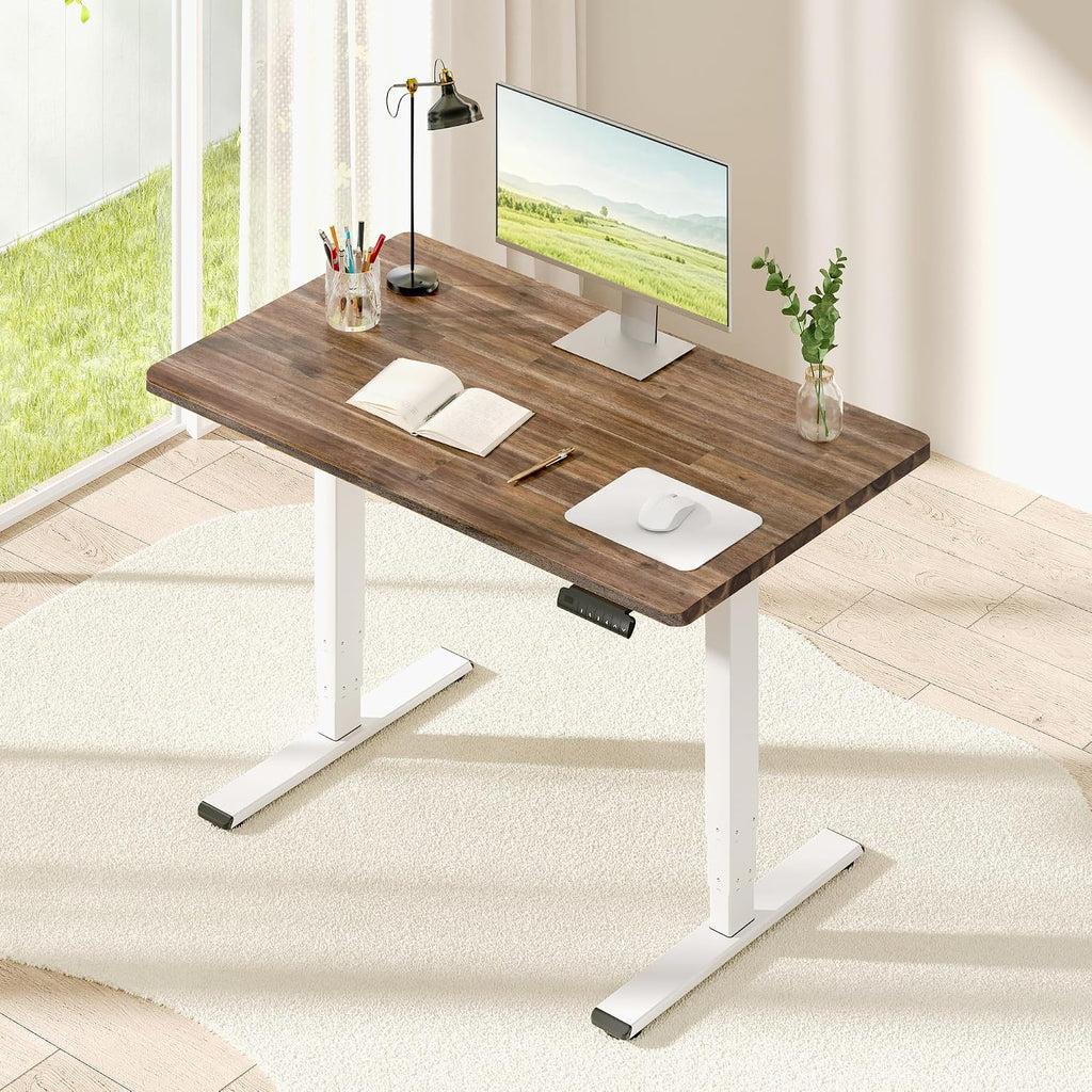 Solid Acacia Wood Standing Desk Dual Motor 47.2x23.6 Walnut/White | Holds 220 lbs, Adjustable Height, 3-stage leg, 4