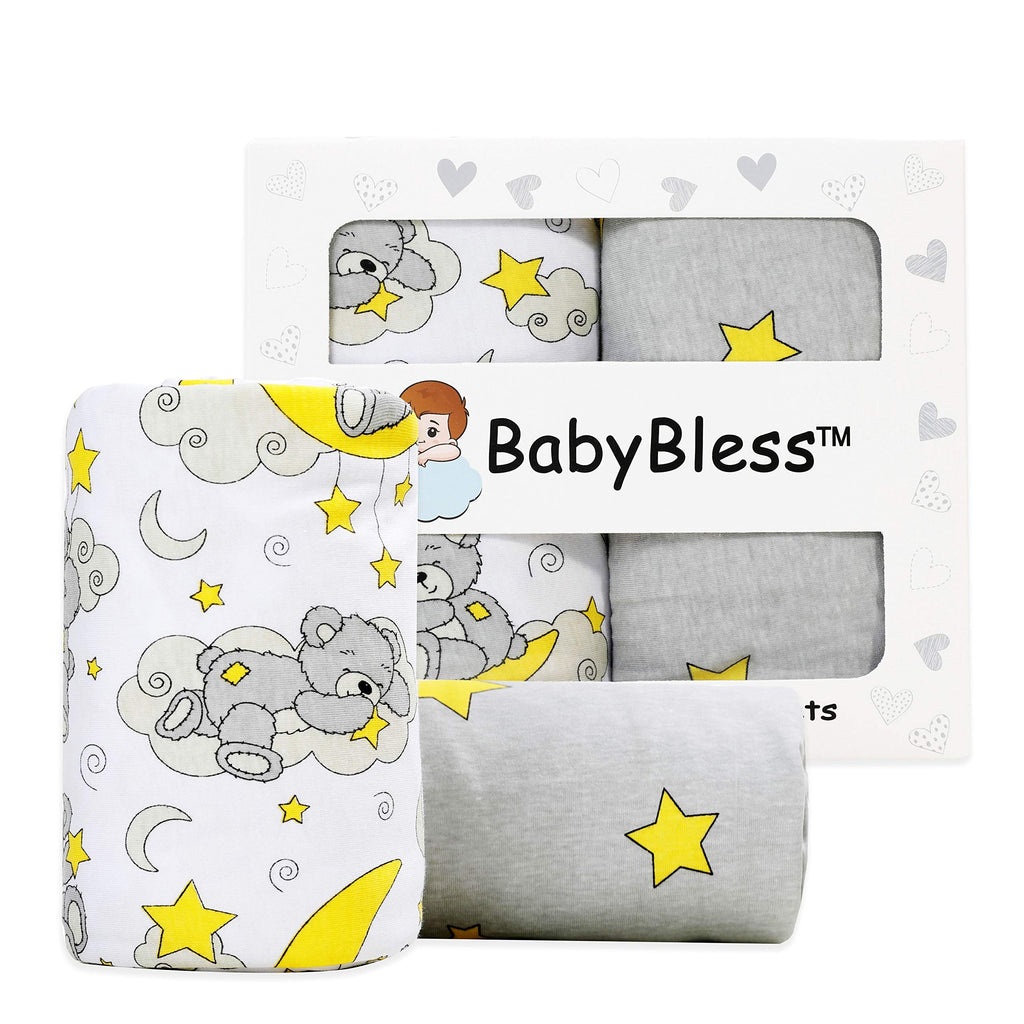 Crib Sheets (2 Pack) - 100% Organic Jersey Cotton Fitted Crib Sheets for Standard Crib and Toddler Mattresses |Star