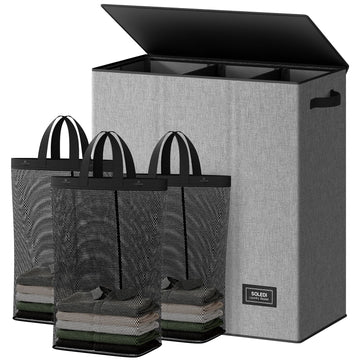 160L Laundry Hamper 3 Section, Extra Large Laundry Hamper with Lid, Dirty Clothes Hamper with Sturdy Handle, Large
