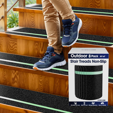 Outdoor Stair Treads Non Slip - 30" x 8" - 8-Pack Glow in The Dark Waterproof 80-Grit Grip Strips for Wooden Steps