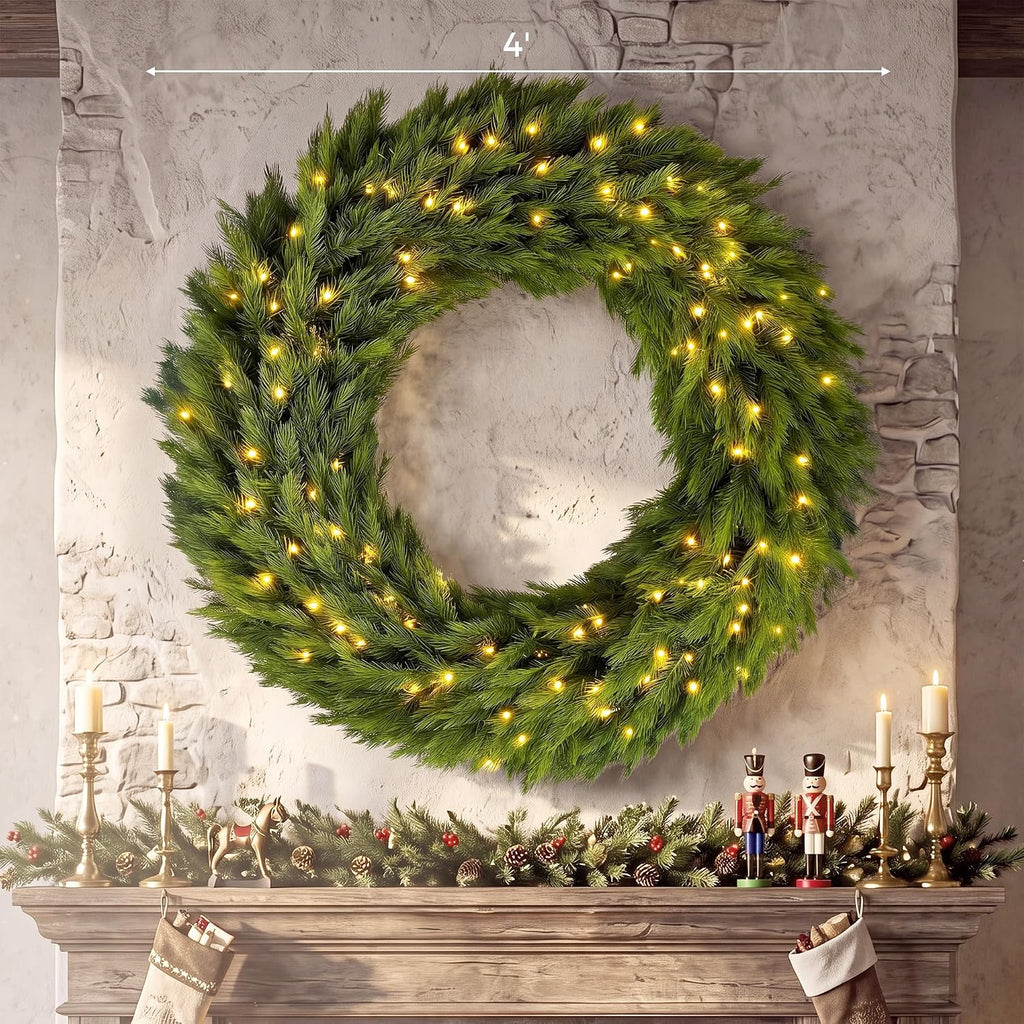 48 in Pre-Lit Norwegian Spruce Artificial Christmas Wreath, Green