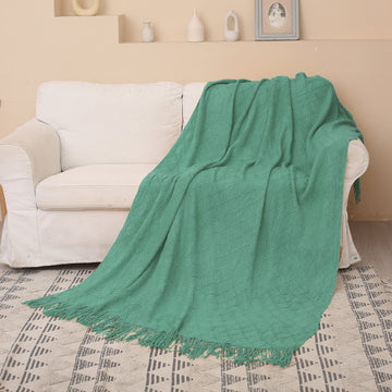 Knitted Throw Blanket with Tassel, Soft Cozy Fringe Throw for Couch Bed Sofa, Lightweight Decorative ModernTextured