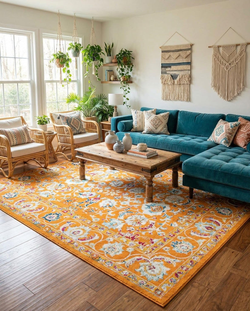 Aurelia Rug - 10' x 13' Orange Easy-Clean Area Rug - Vintage Traditional Medallion Design