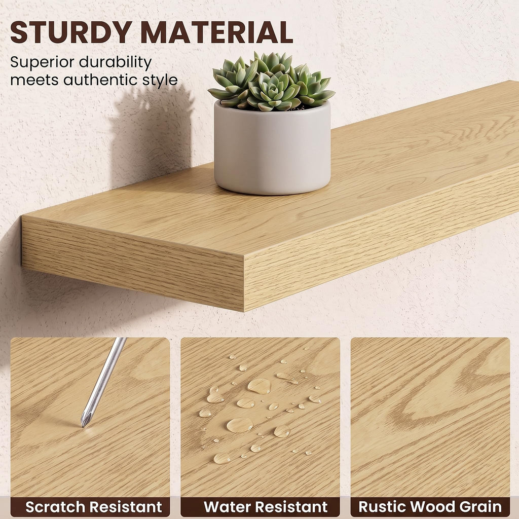 30Inch Floating Shelves 8" Deep Wall Mounted Set of 3 Oak