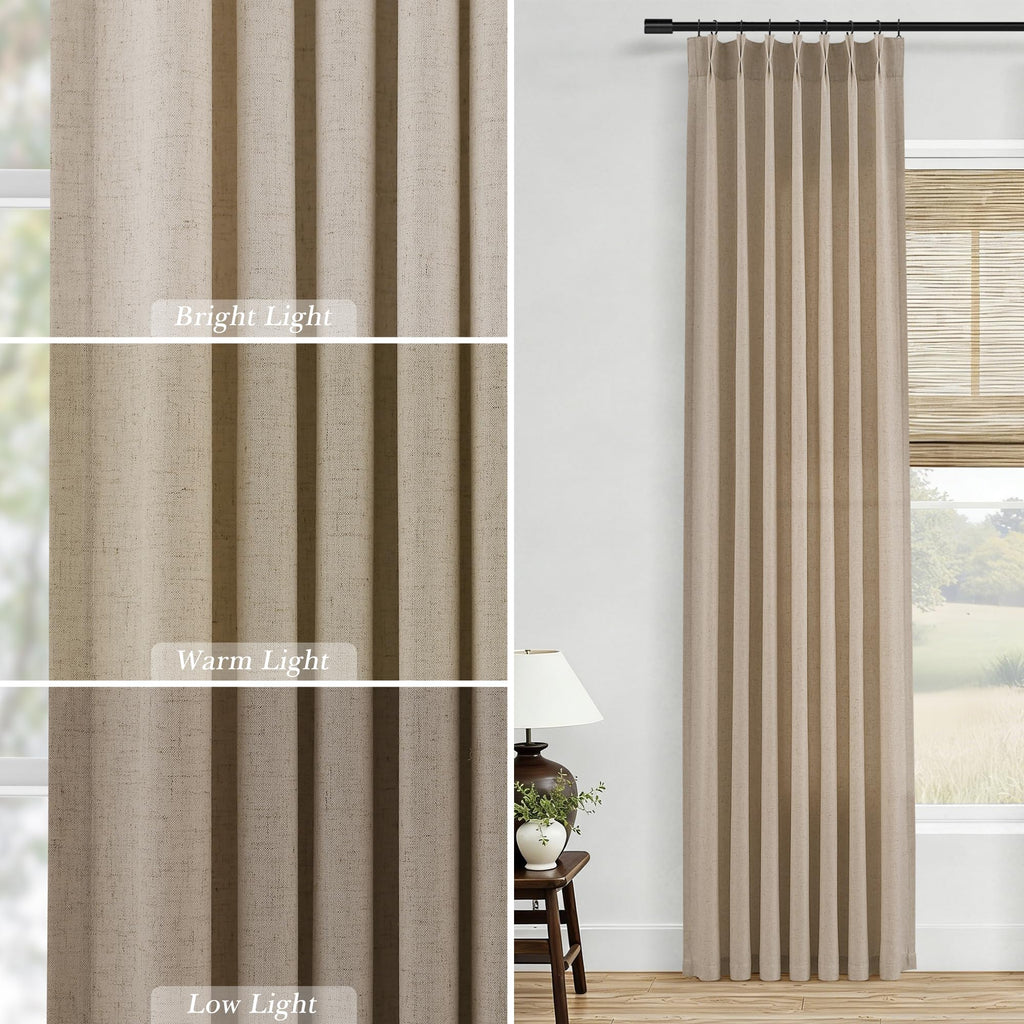 Eggshell Beige Extra Long Linen Pinch Pleated Curtains 108 Inches Long Pinch Pleat Drape Hooks Rings Back Tab Semi