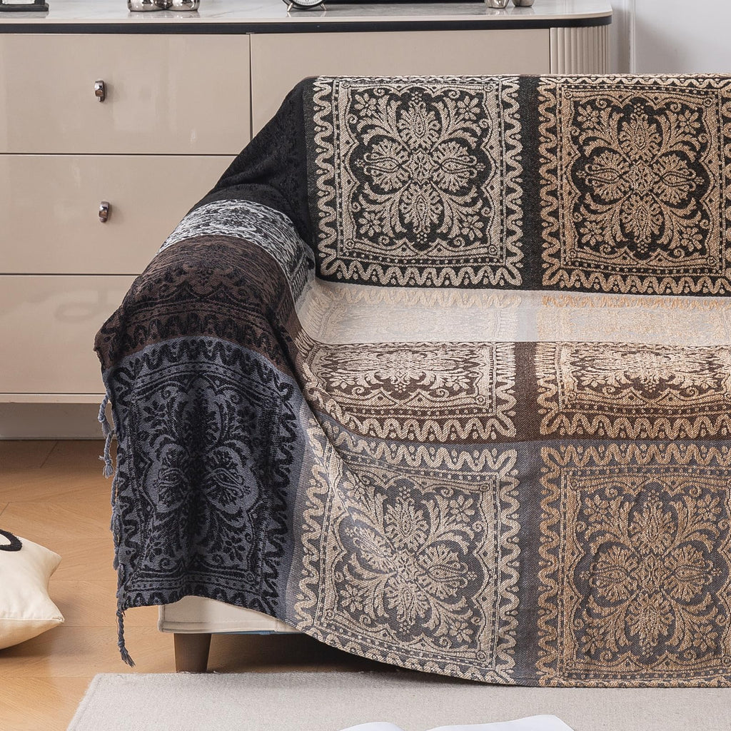 Boho Throw Blanket, Chenille Jacquard Tassels Throw Blankets for Bed Couch Soft Chair, Bohemian Fringe Tassels