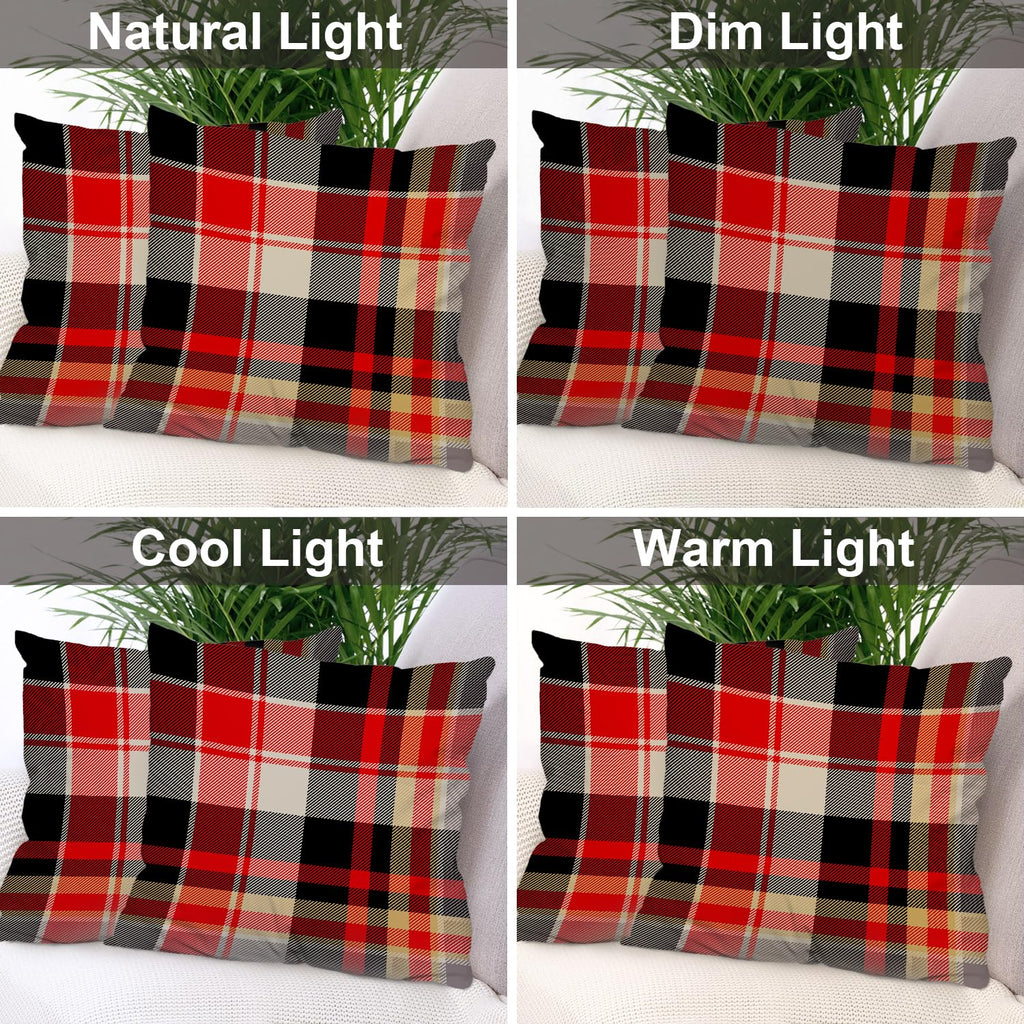 Red Blue Abstract Plaid Throw Pillow Covers, Tartan Plaids Traditional Beige Decorative Pillow Covers Digital