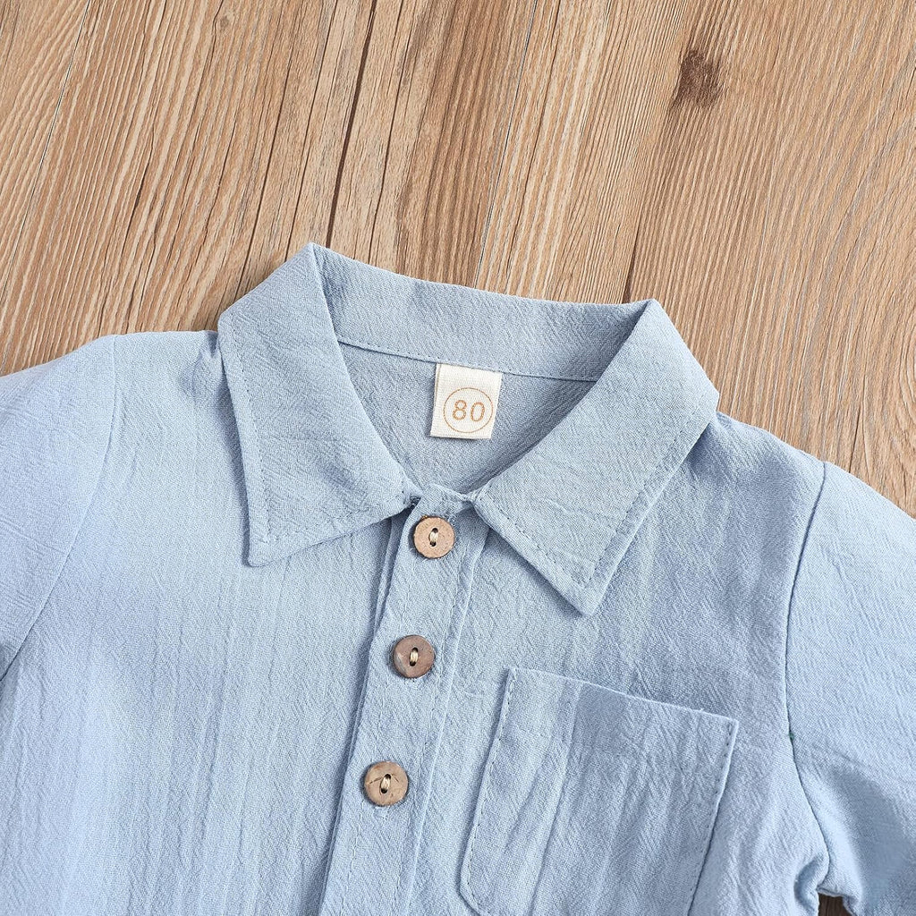 Toddler Baby Boys Clothes Set Button-Down Shirt Tops + Cotton Linen Shorts Summer Outfit 2PCS with Pockets