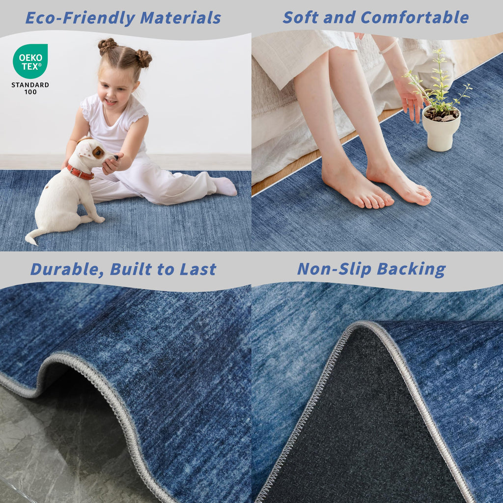 Washable Hallway Runner Rug - Non-Slip Modern Abstract Neutral Low-Pile Stain-Resistant Carpet Runner Entryway
