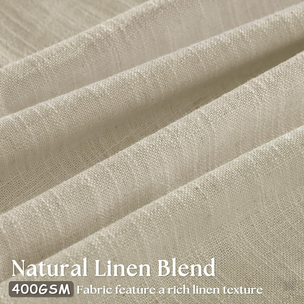 Beige Linen Curtains 96 Inches Long Pinch Pleated 2 Panels Living Room Bedroom Memory Trained Semi Sheer Neutral Flax